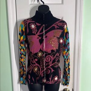 KY Création Vibrant Color Vintage Psychedelic Mod Zip-Up Sweater Jacket Size Med